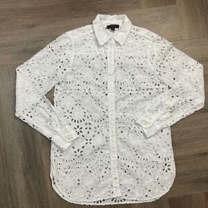 J.Crew Eyelet Broderie Anglaise Cotton Button Up Top‎ Womens 0 White Boho Classy